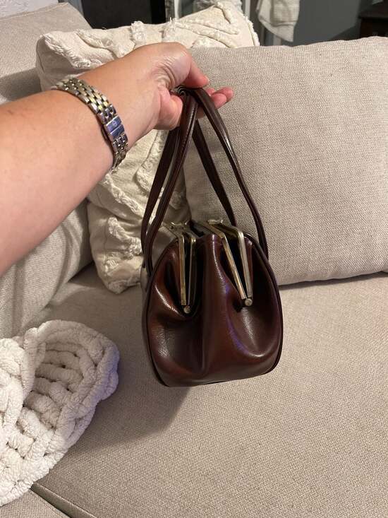 Vintage 1950s Ackery Brown Leather Triple Compartment Frame Handbag - Picture 5 of 9